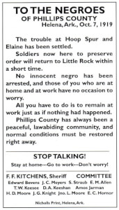 Circulated flyer in the town of Elaine after the killings ended.