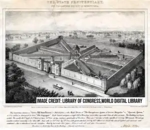 The diagram above illustrates the spoke and wheel layout used in the design of Cherry Hill State Penitentiary in Philadelphia. This architectural plan served as the model for the construction of Holmesburg Prison and other Penitentiaries in Pennsylvania that you see today.